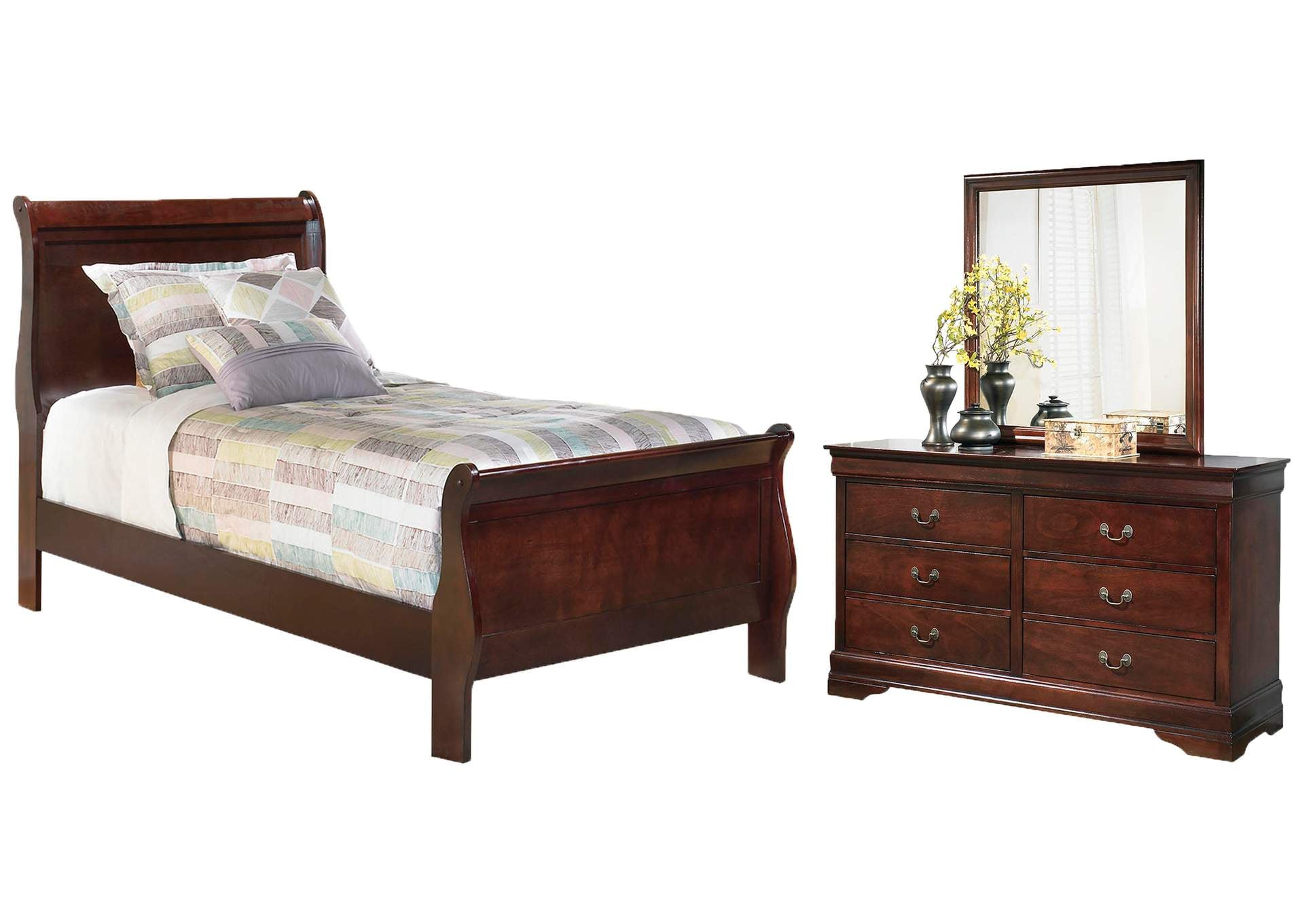 Alisdair Twin Sleigh Bed with Mirrored Dresser