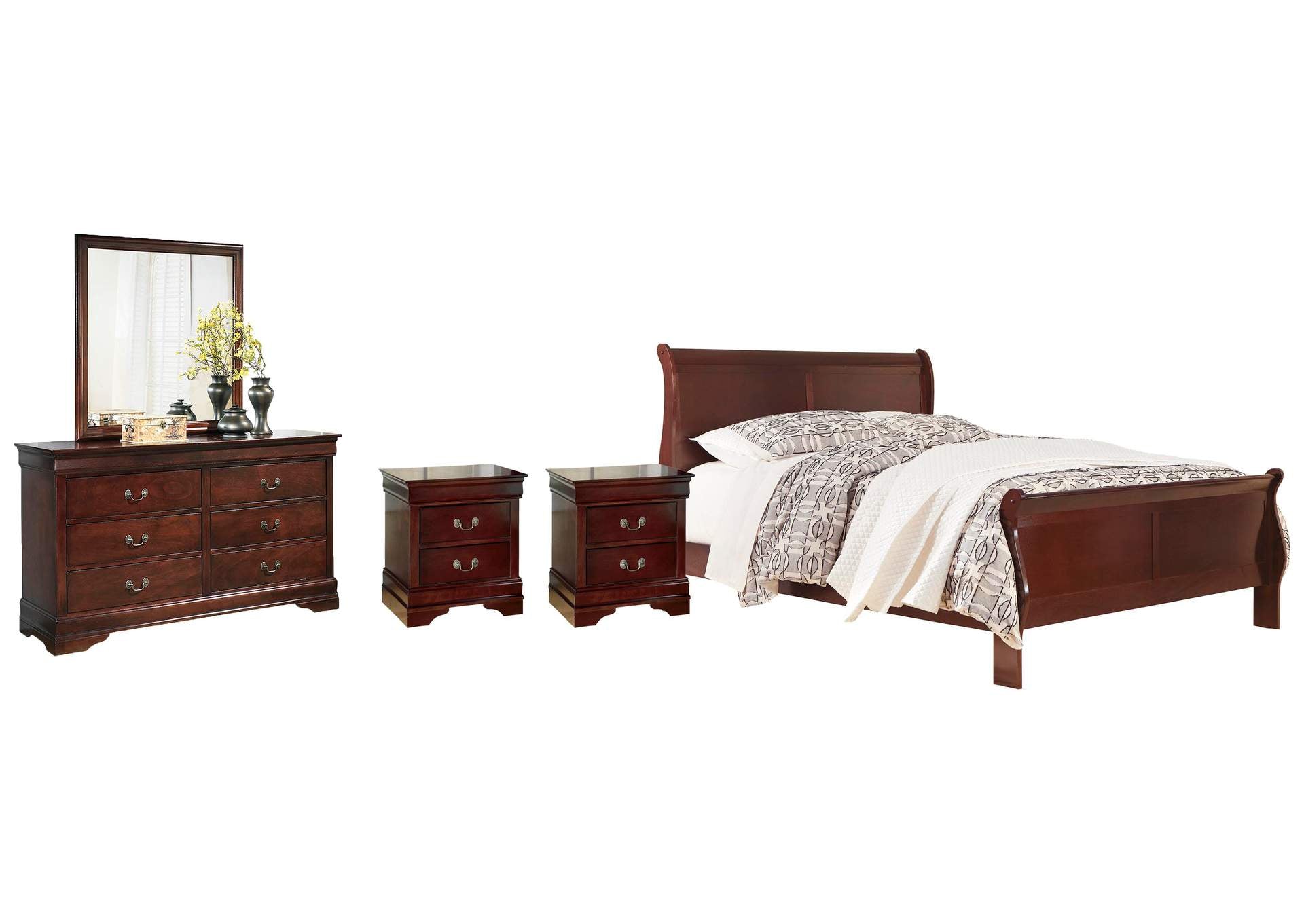 Alisdair Queen Sleigh Bed with Mirrored Dresser and 2 Nightstands