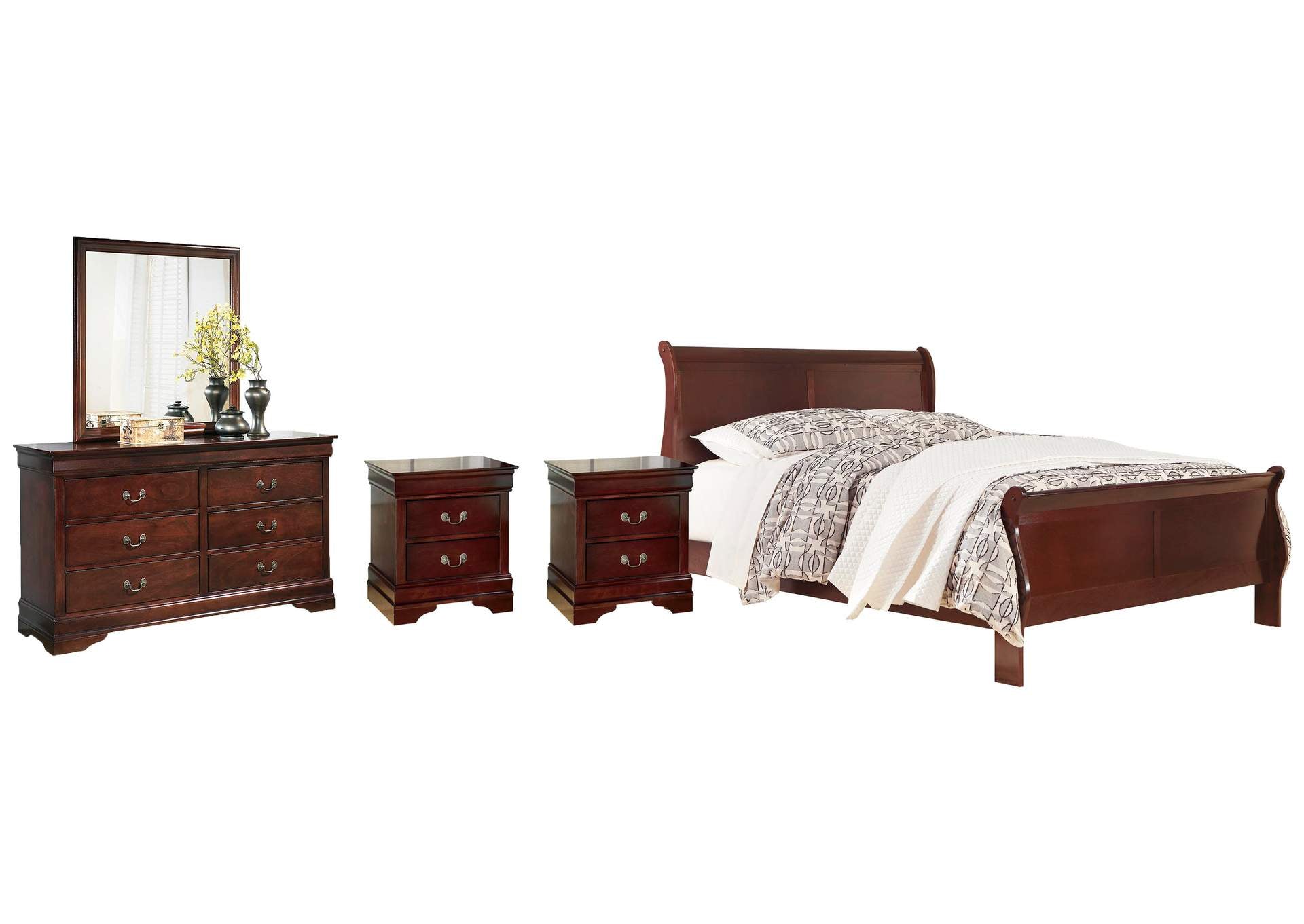 Alisdair California King Sleigh Bed with Mirrored Dresser and 2 Nightstands