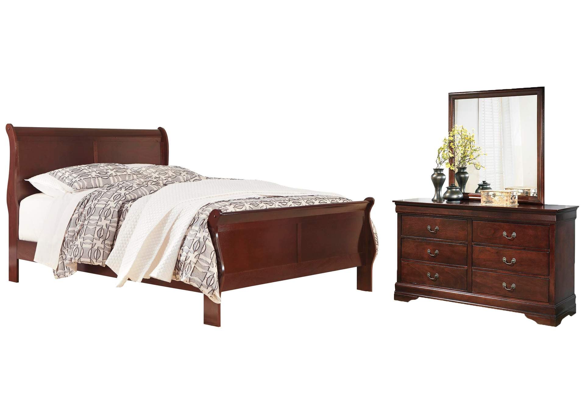 Alisdair California King Sleigh Bed with Mirrored Dresser