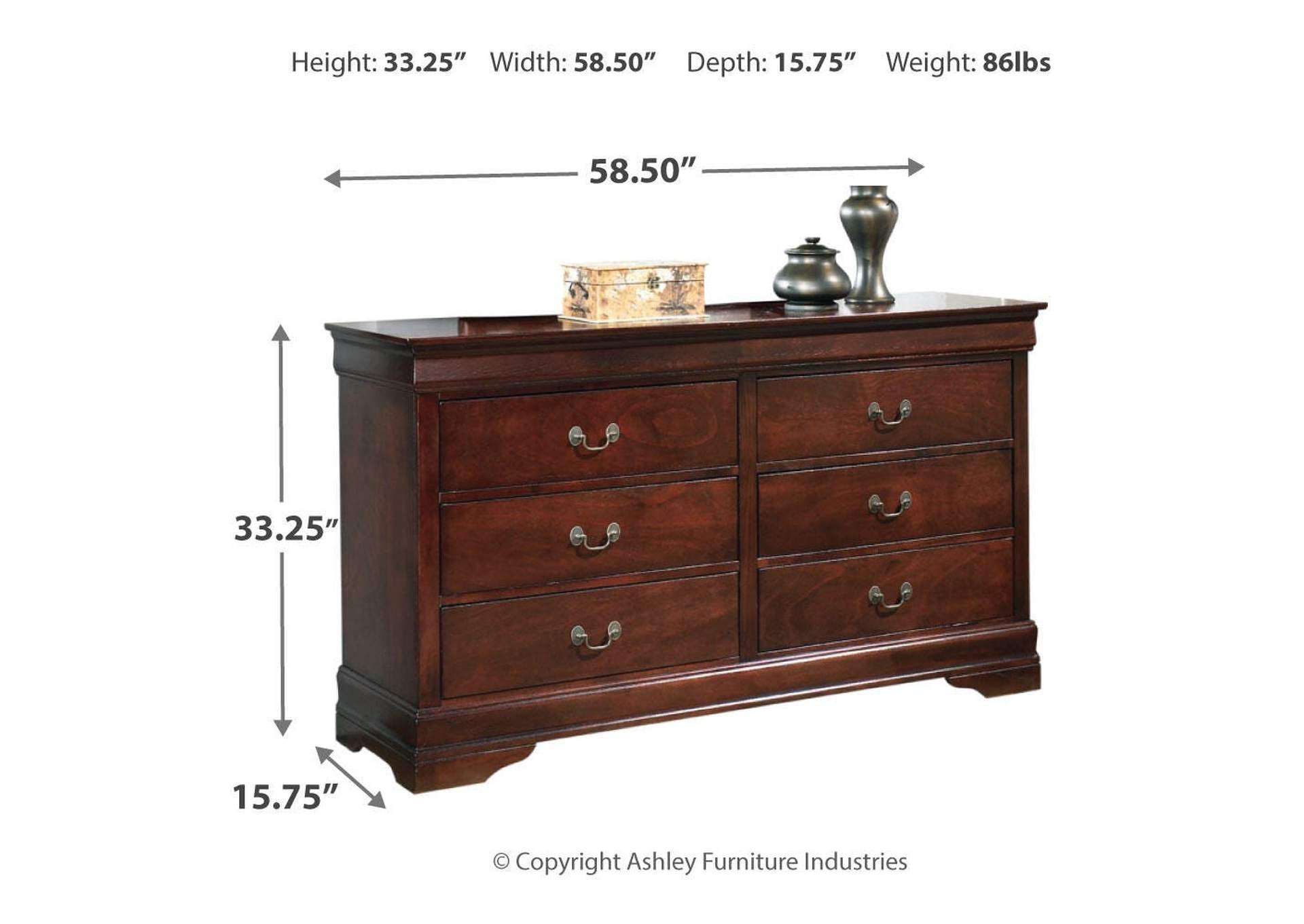 Alisdair Queen Sleigh Bed with Dresser dimensions