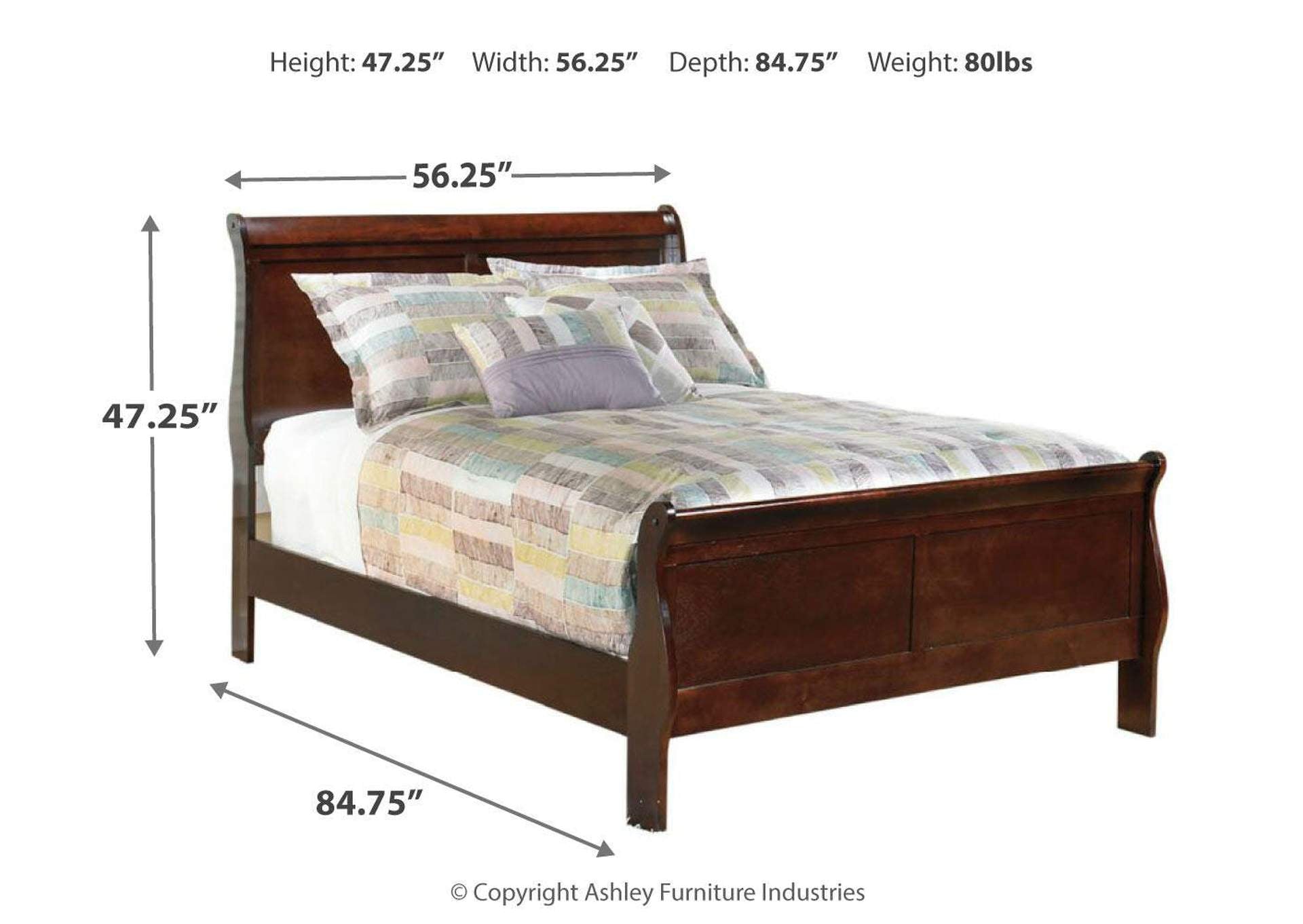 Alisdair Full Sleigh Bed with Mirrored Dresser and Chest dimensions