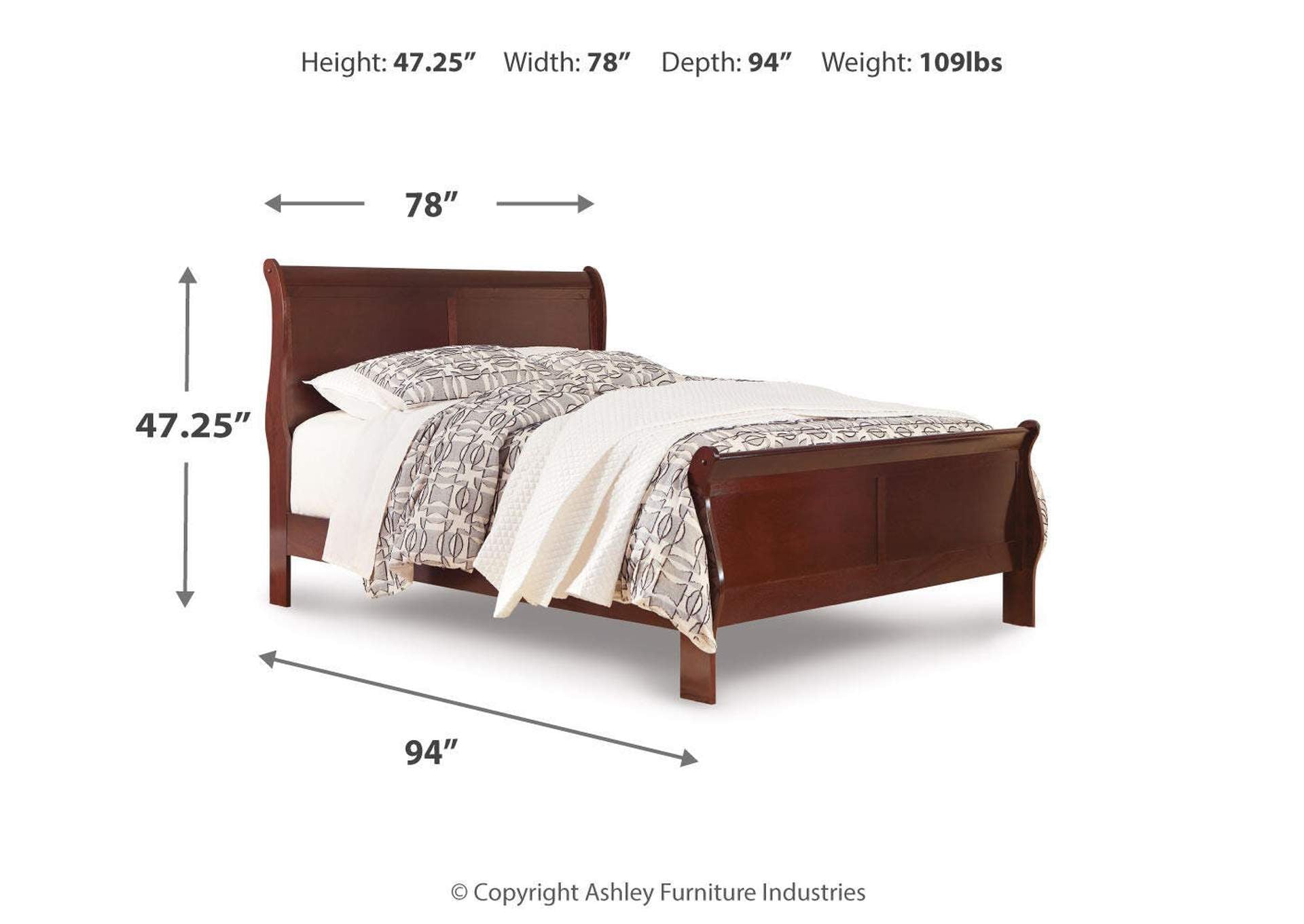 Alisdair California King Sleigh Bed with Mirrored Dresser dimensions