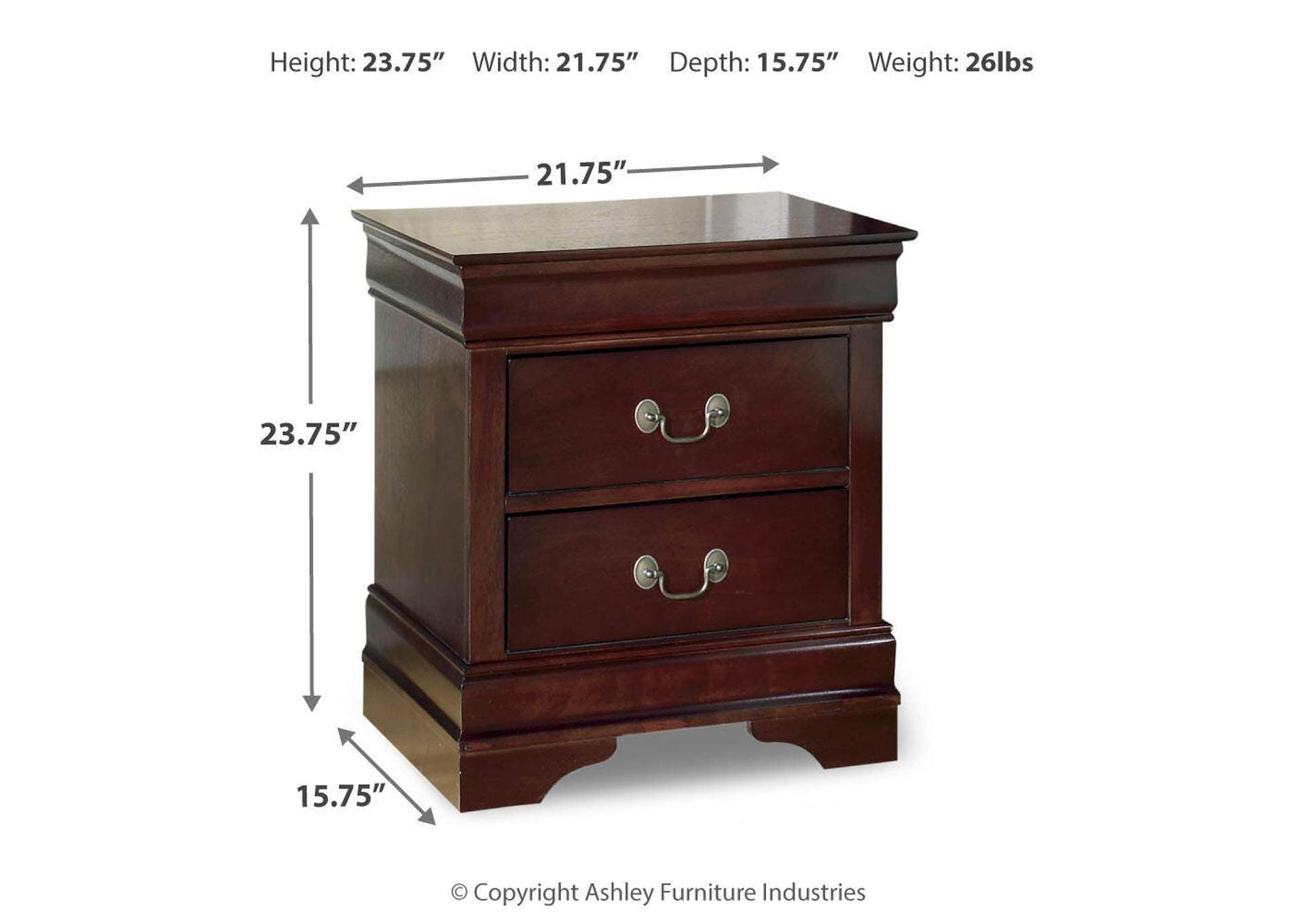 Alisdair Full Sleigh Bed with Mirrored Dresser, Chest and 2 Nightstands dimensions