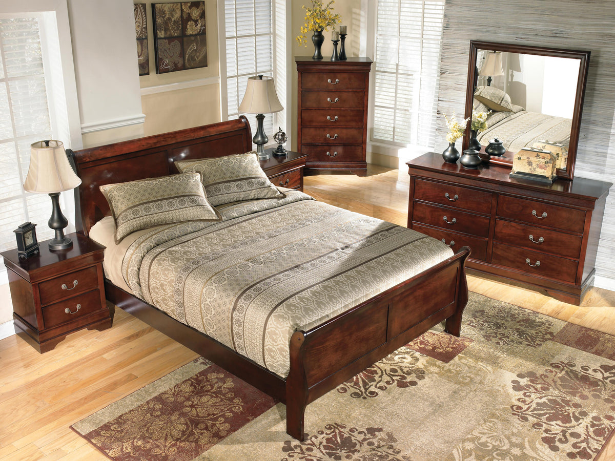 Alisdair California King Sleigh Bed in Reddish Brown, lifestyle view