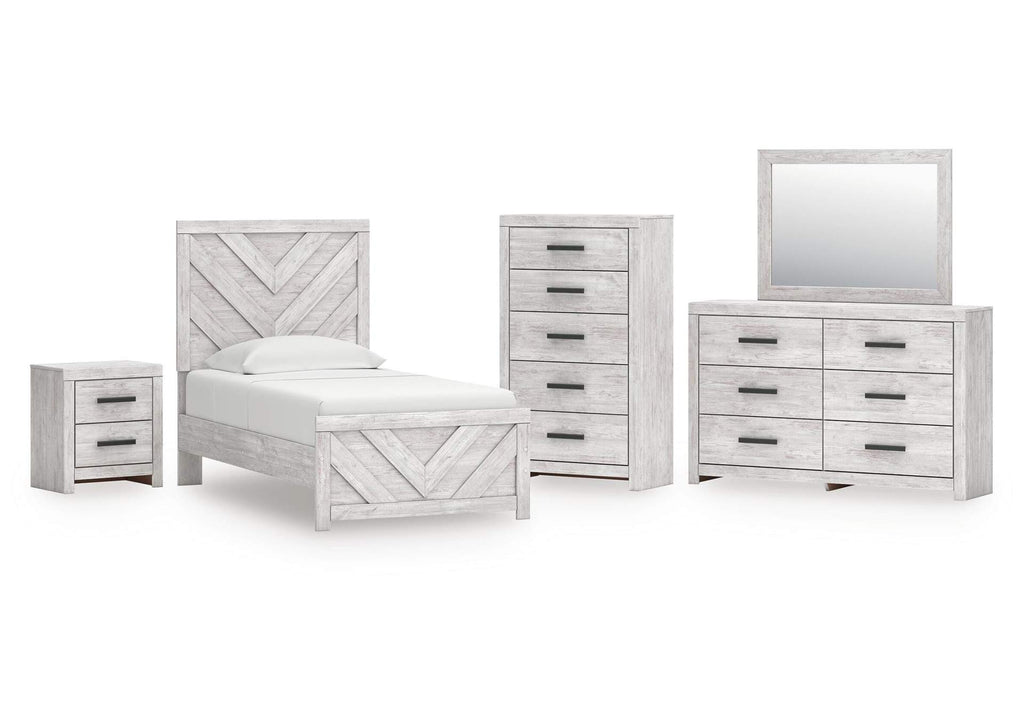 Cayboni Twin Panel Bed with Mirrored Dresser, Chest and Nightstand