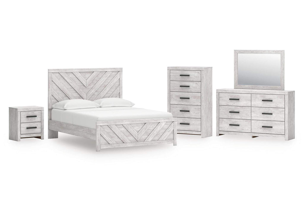 Cayboni Queen Panel Bed with Mirrored Dresser, Chest and Nightstand