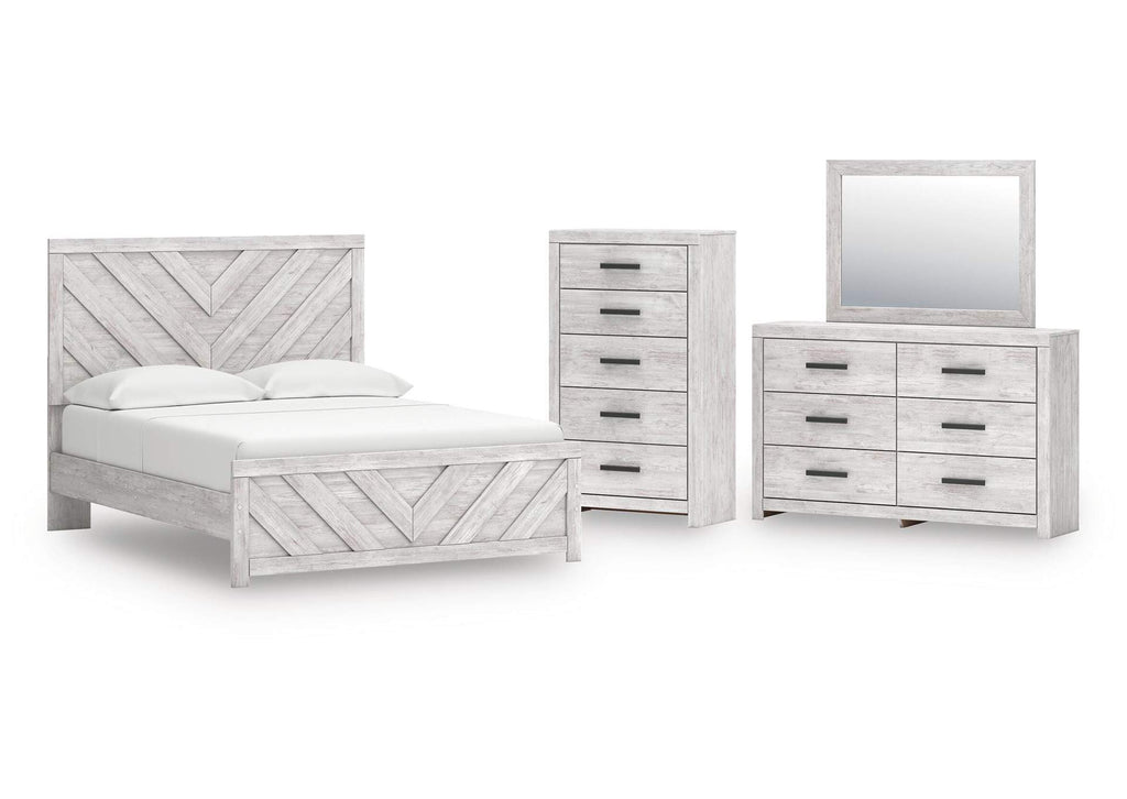 Cayboni Queen Panel Bed with Mirrored Dresser and Chest