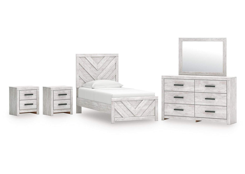 Cayboni Twin Panel Bed, Dresser, Mirror and 2 Nightstands