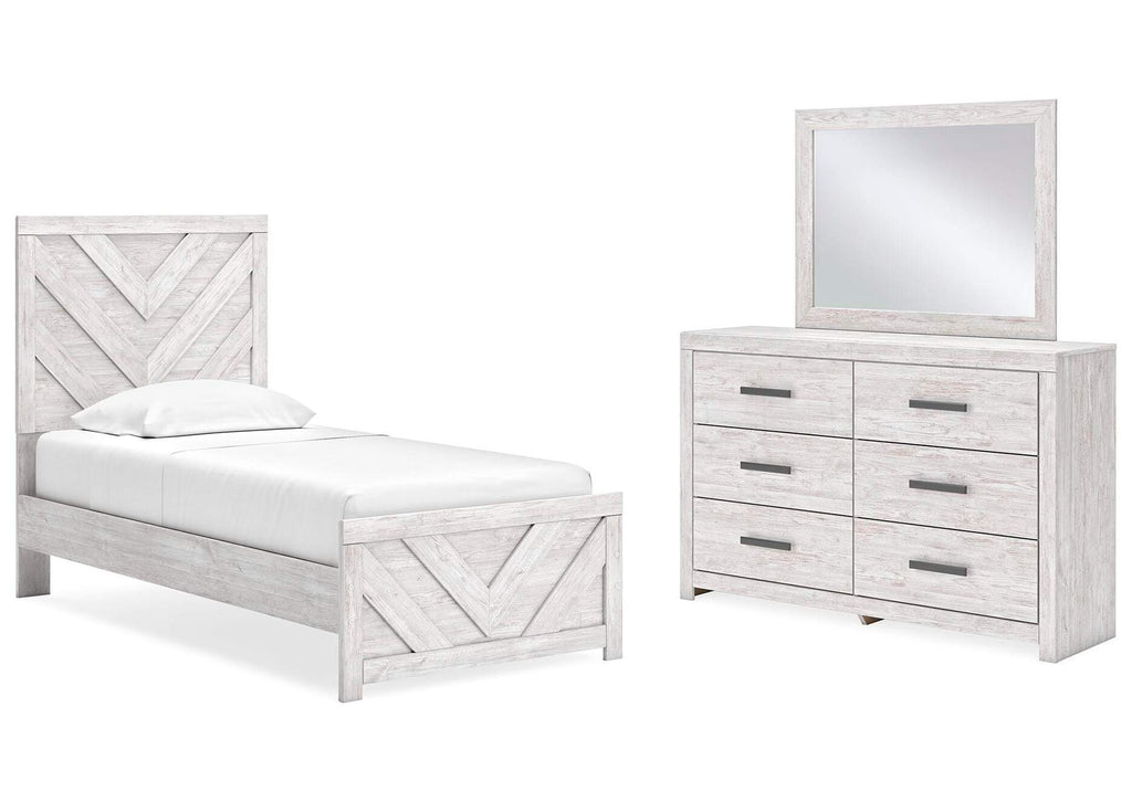 Cayboni Twin Panel Bed with Mirrored Dresser