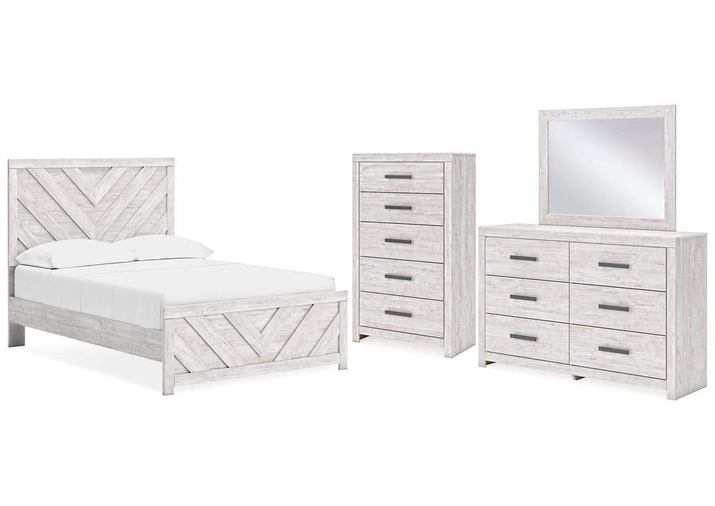 Cayboni Full Panel Bed with Mirrored Dresser and Chest
