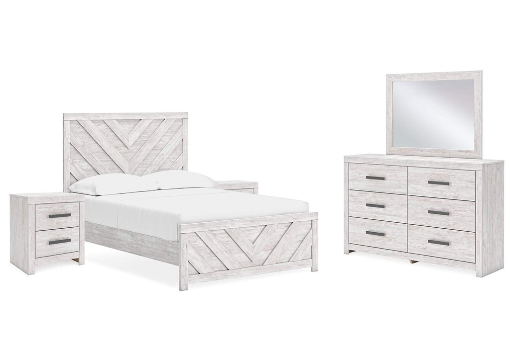 Cayboni Full Panel Bed with Mirrored Dresser and 2 Nightstands