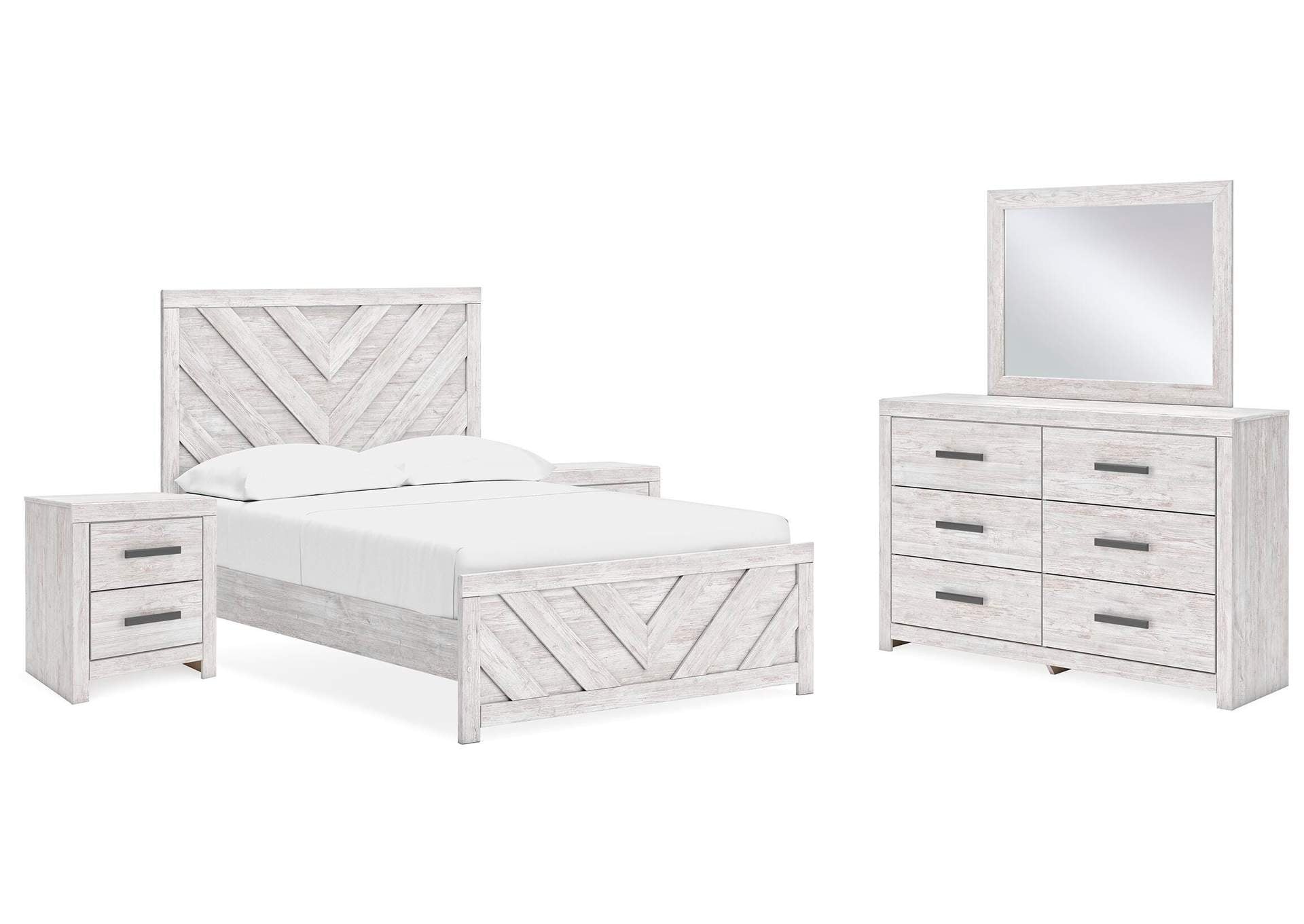 Cayboni Full Panel Bed with Mirrored Dresser and 2 Nightstands