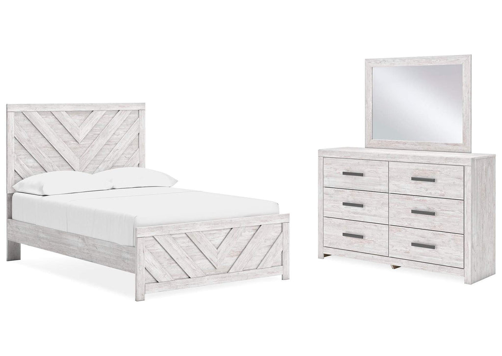 Cayboni Full Panel Bed with Mirrored Dresser
