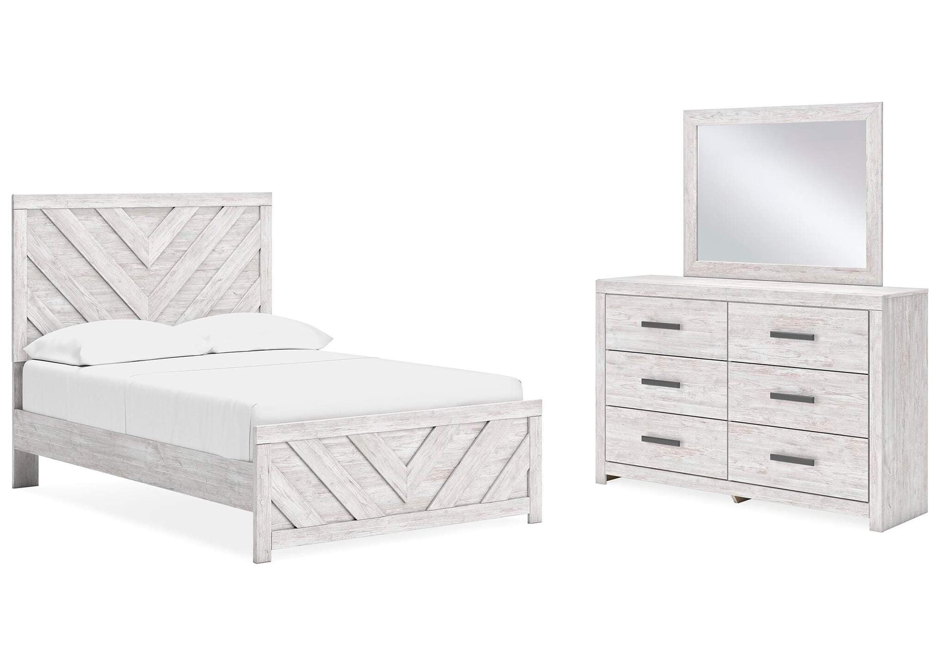 Cayboni Full Panel Bed with Mirrored Dresser