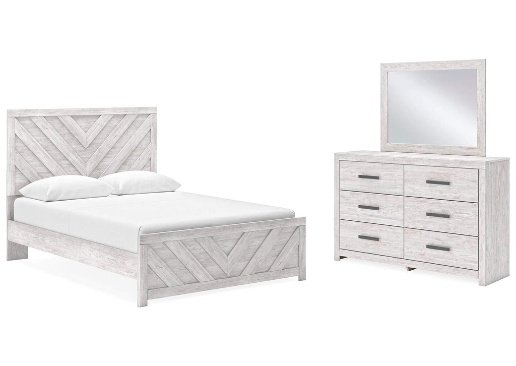 Cayboni Queen Panel Bed with Mirrored Dresser