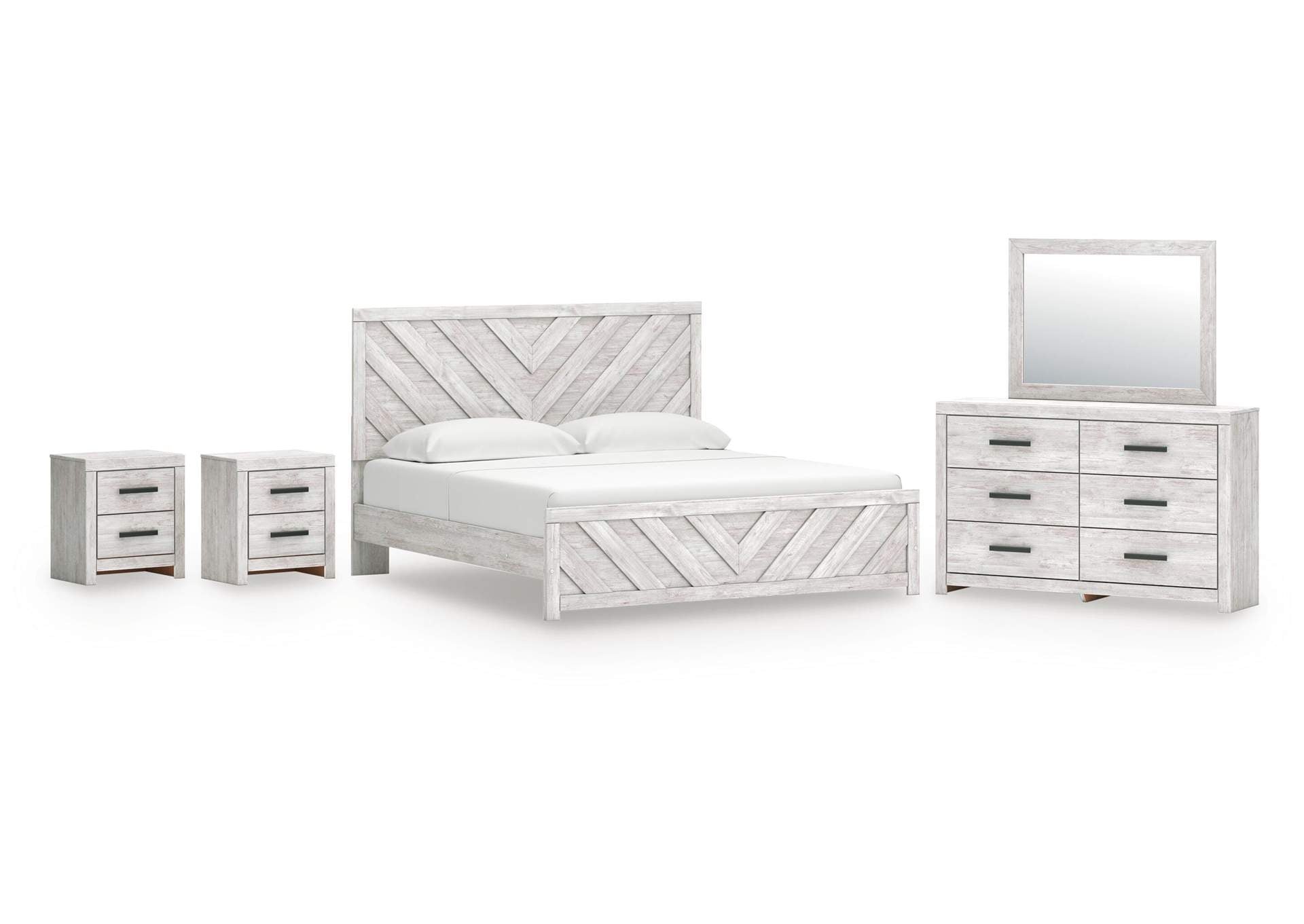 Cayboni King Panel Bed, Dresser, Mirror and 2 Nightstands