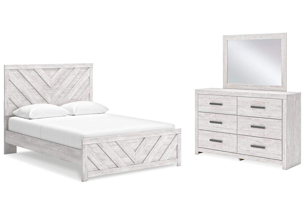 Cayboni King Panel Bed with Mirrored Dresser