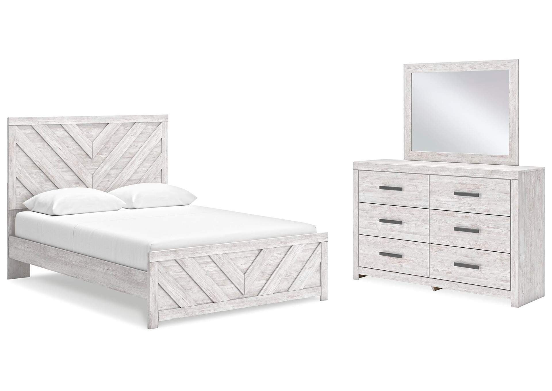 Cayboni King Panel Bed with Mirrored Dresser