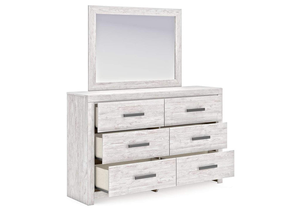 Cayboni Queen Panel Bed with Mirrored Dresser, Chest and Nightstand angled view