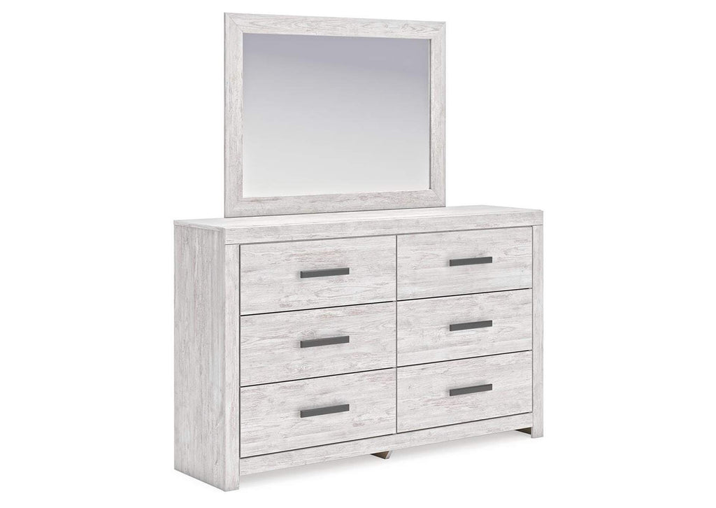 Cayboni King Panel Bed with Mirrored Dresser and Nightstand angled view