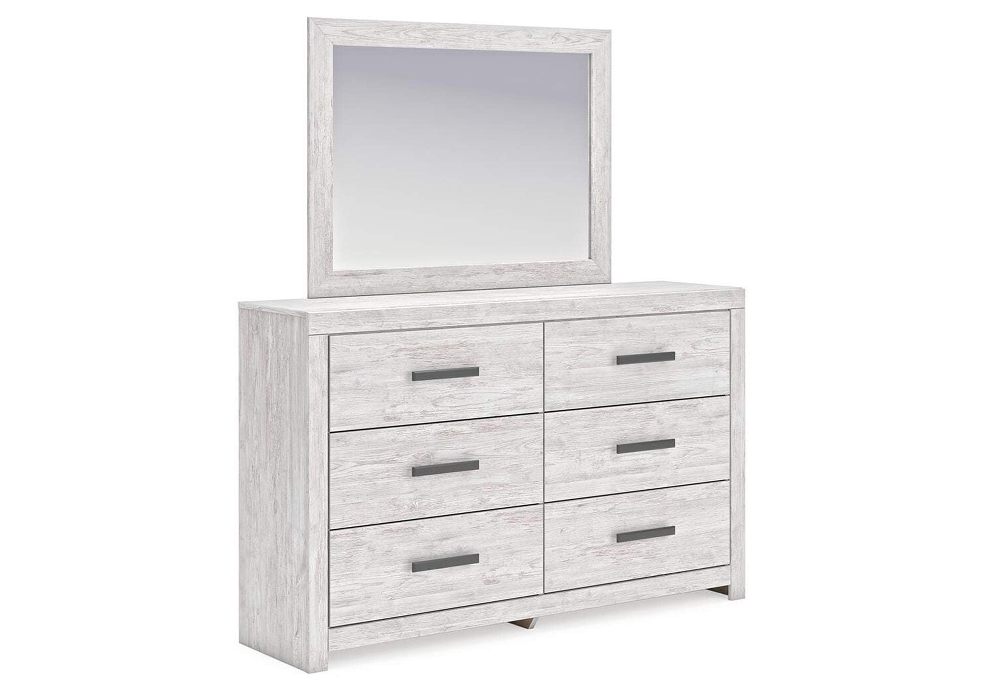 Cayboni Queen Panel Bed with Mirrored Dresser angled view