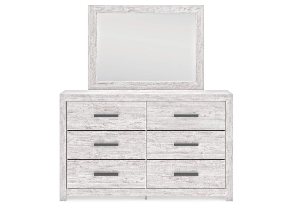 Cayboni King Panel Bed with Mirrored Dresser front view