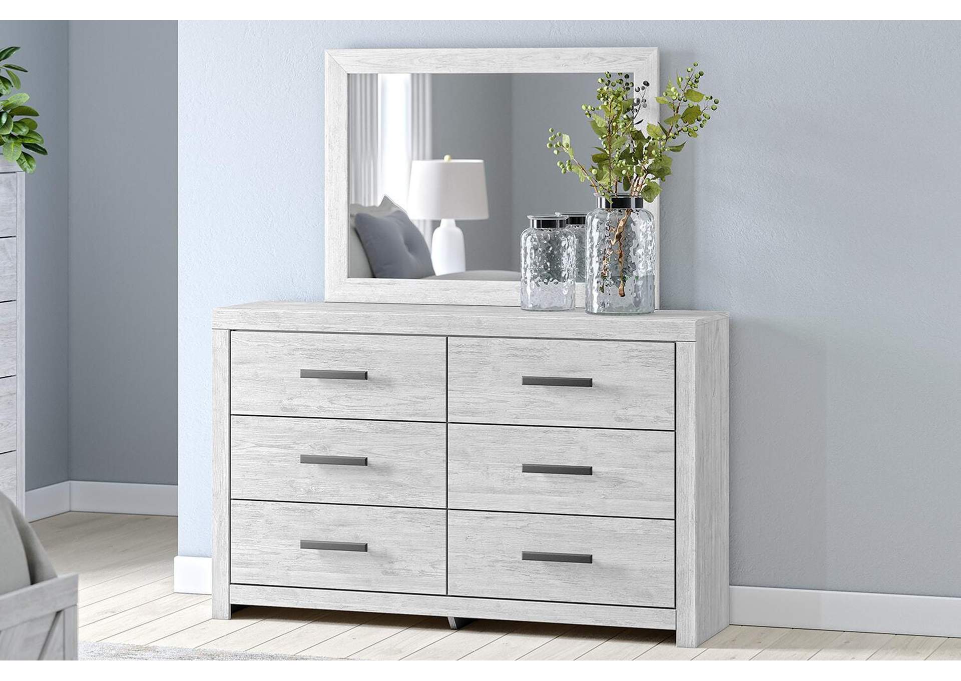 Cayboni Twin Panel Bed with Mirrored Dresser and Chest