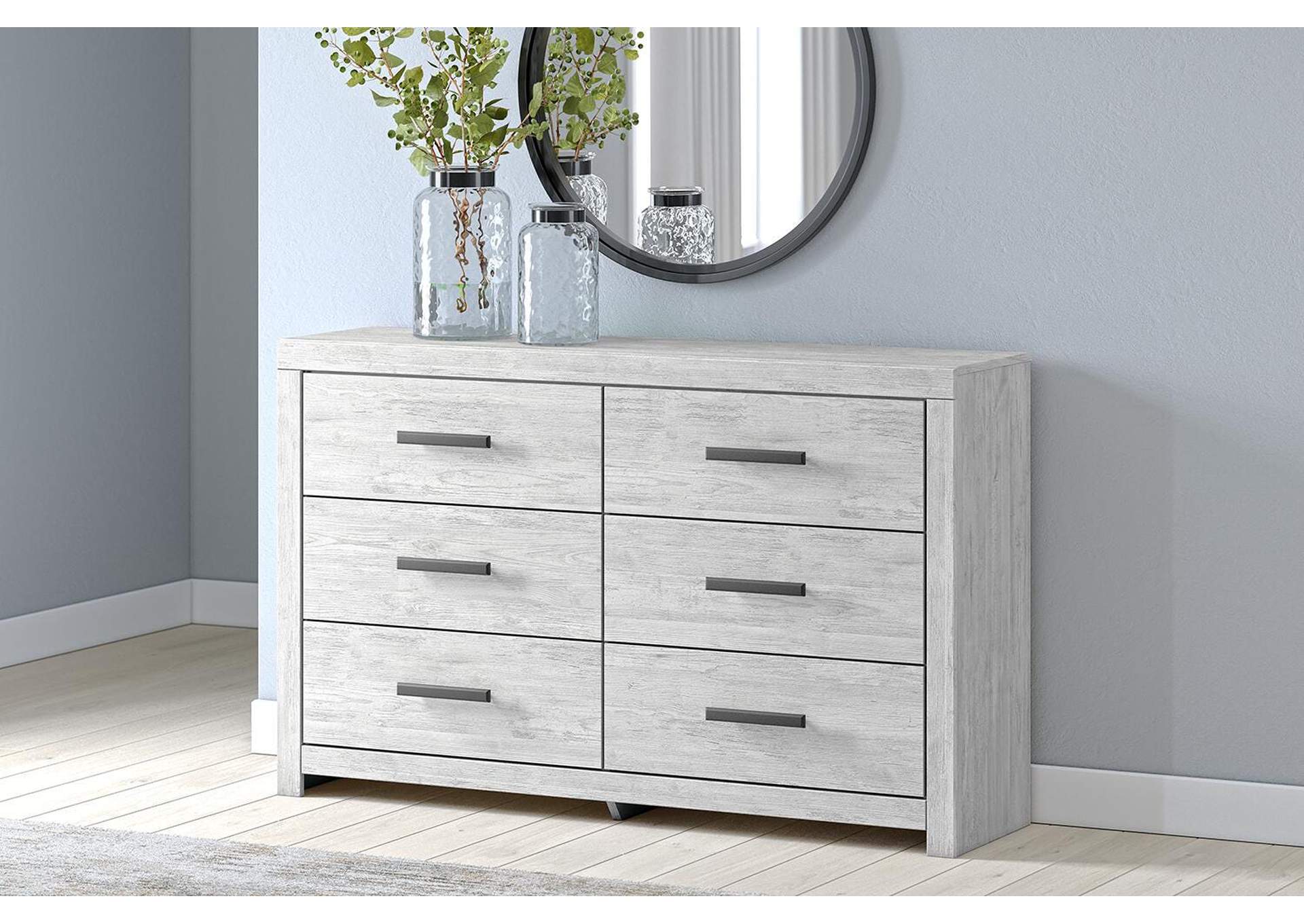 Cayboni Full Panel Bed with Mirrored Dresser and Chest