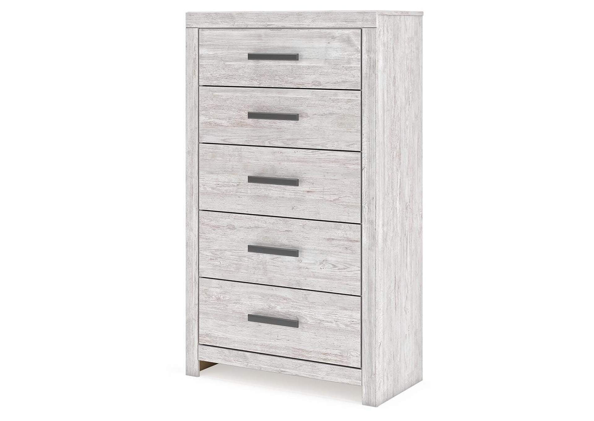 Cayboni Full Panel Bed with Mirrored Dresser and Chest angled view