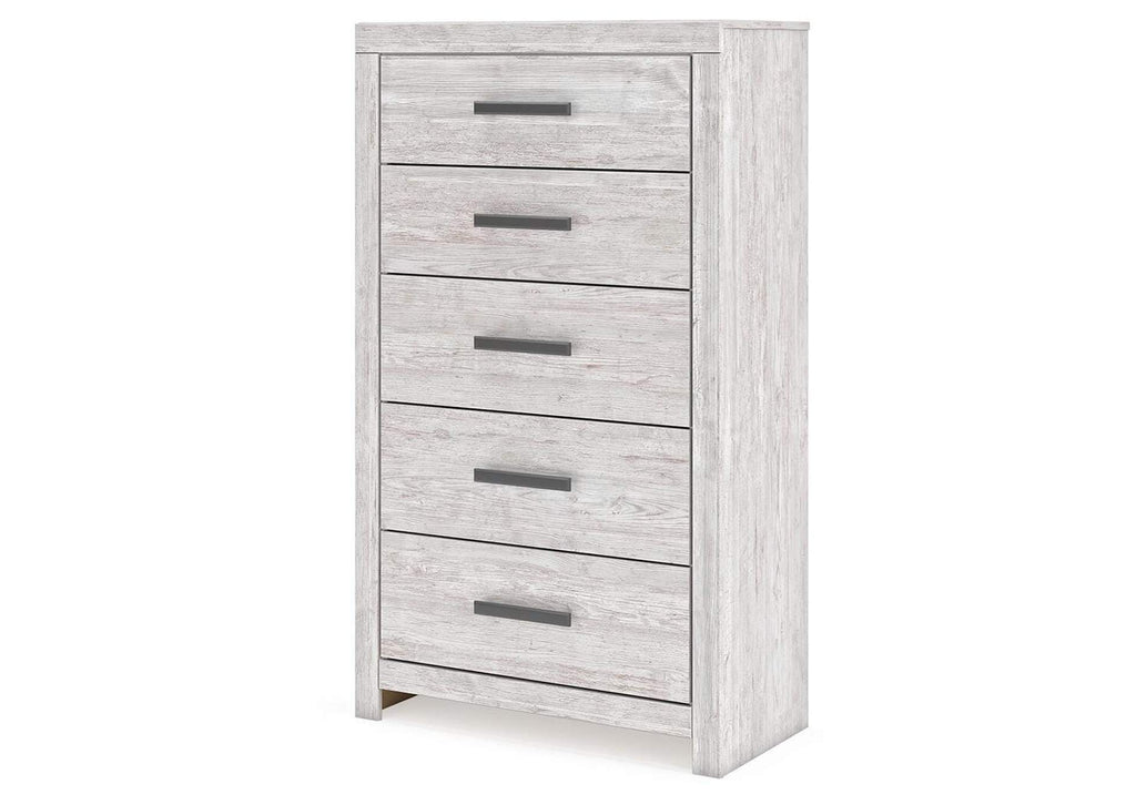 Cayboni Twin Panel Bed with Mirrored Dresser and Chest angled view