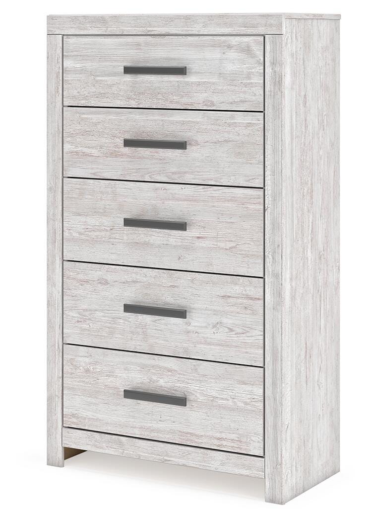 Cayboni Chest of Drawers in Whitewash, angle view