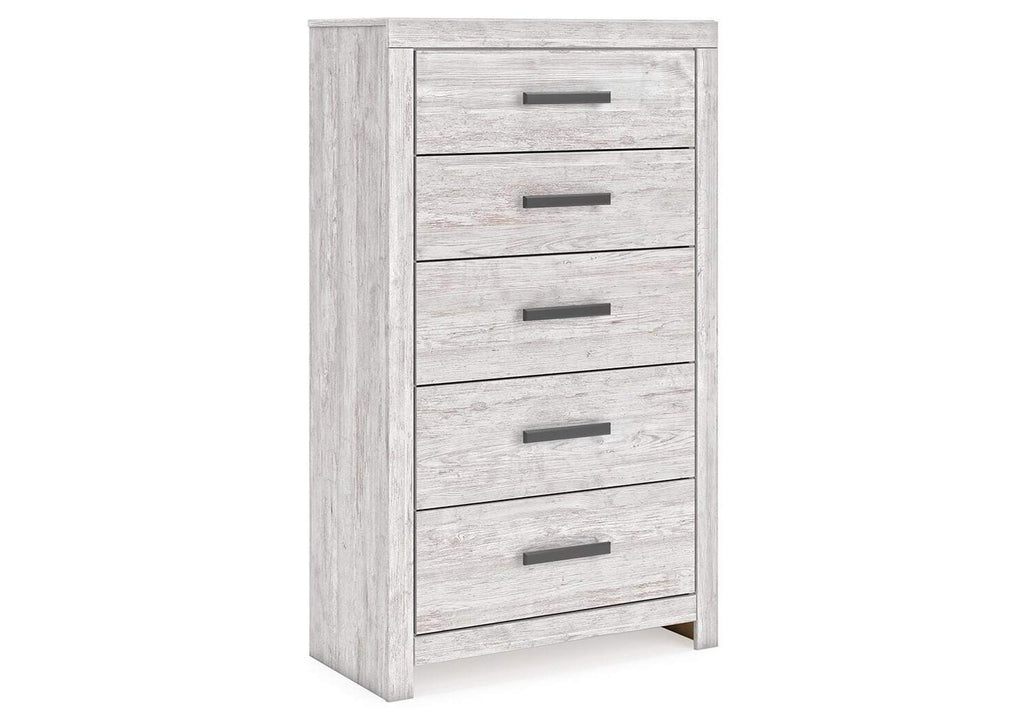 Cayboni Full Panel Bed with Mirrored Dresser and Chest angled view