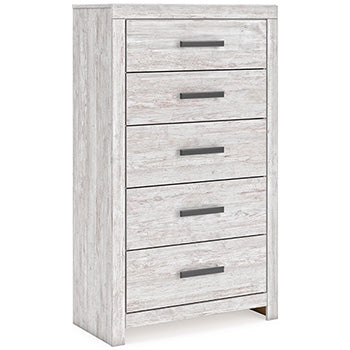 Cayboni Chest of Drawers in Whitewash, angle view