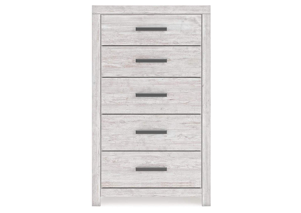 Cayboni King Panel Bed with Mirrored Dresser, Chest and 2 Nightstands front view
