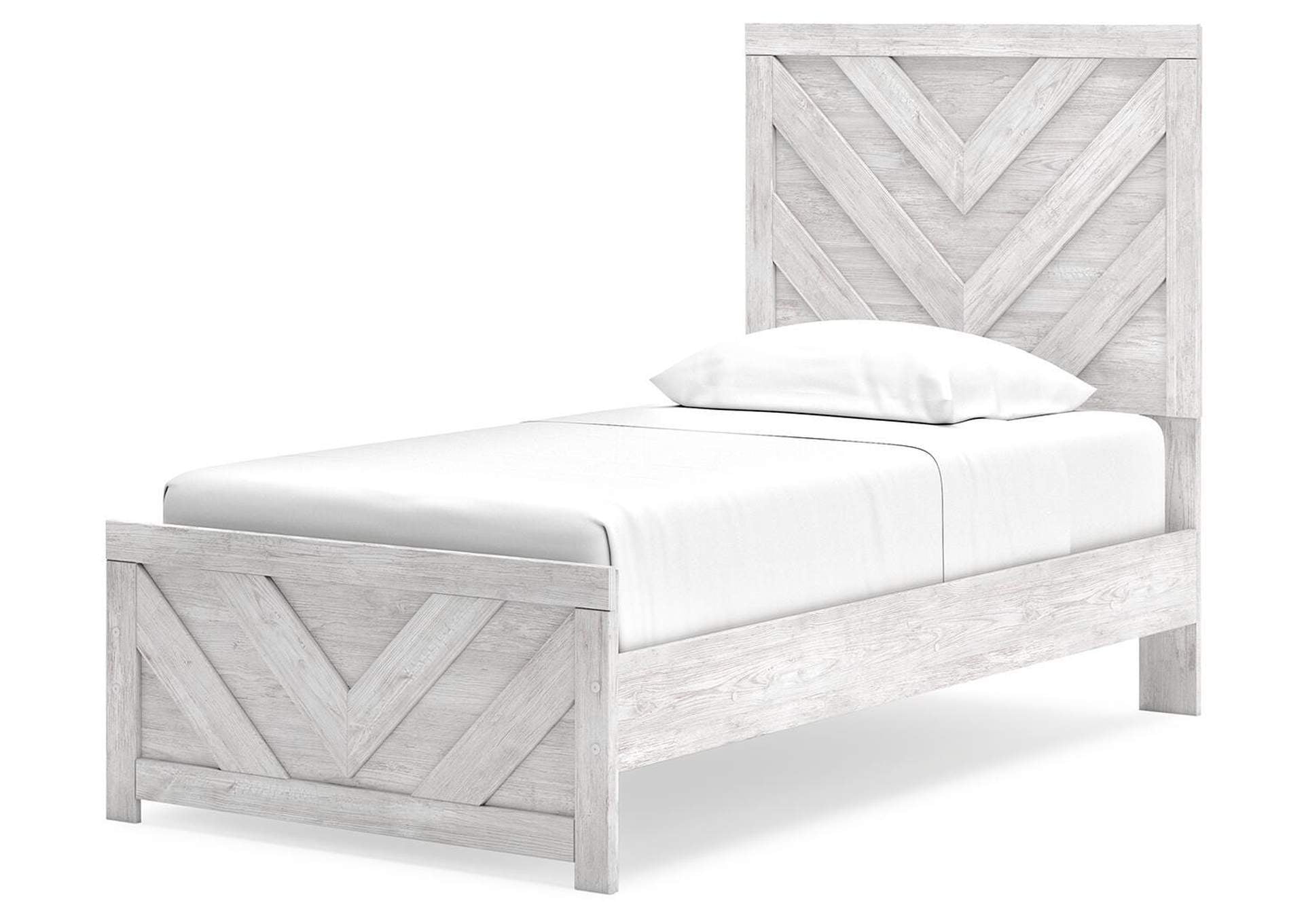Cayboni Twin Panel Bed, Dresser, Mirror and 2 Nightstands angled view