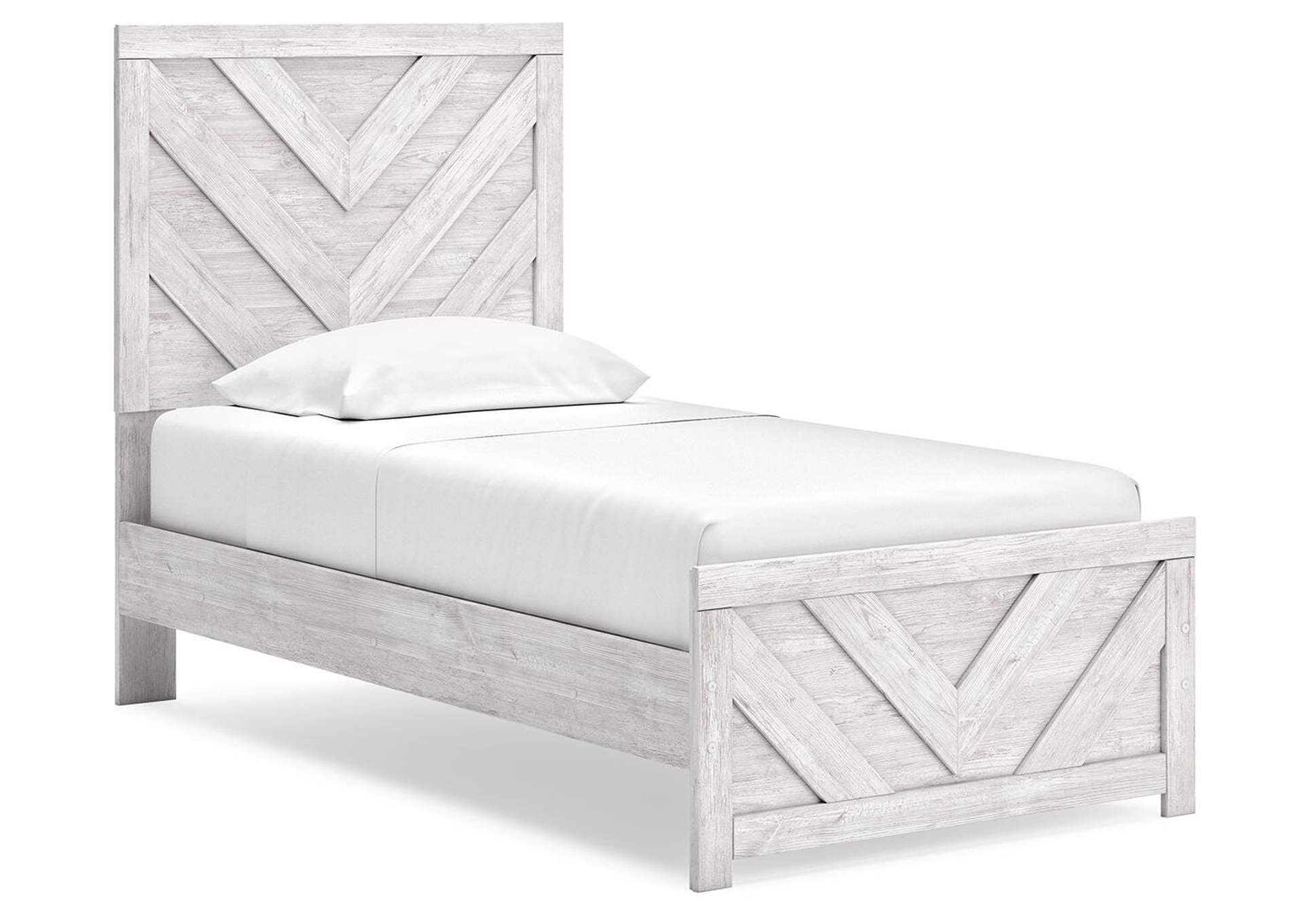 Cayboni Twin Panel Bed with Mirrored Dresser, Chest and 2 Nightstands angled view