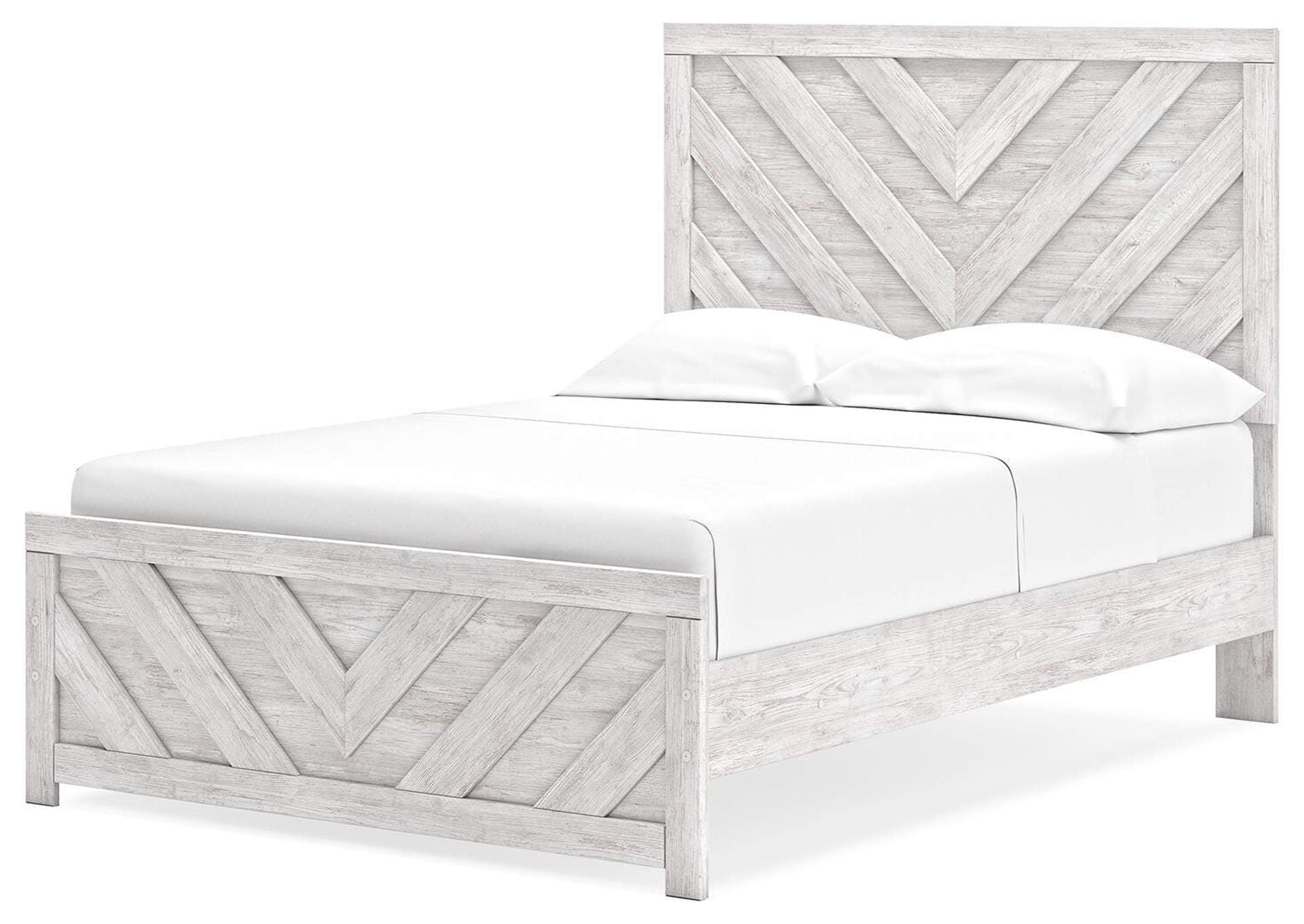 Cayboni Full Panel Bed with Mirrored Dresser and Chest angled view