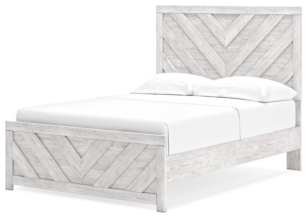 Cayboni Full Panel Bed in Whitewash, angle view