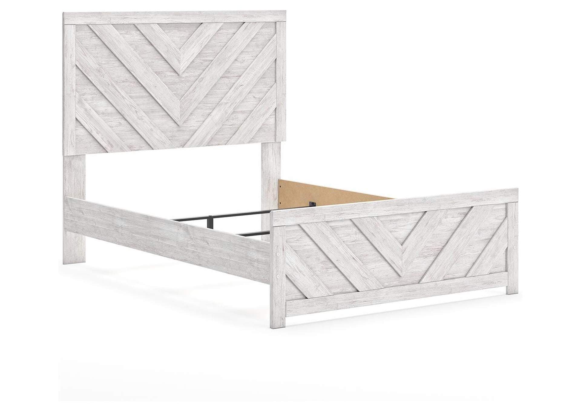 Cayboni Full Panel Bed with Mirrored Dresser and 2 Nightstands angled view
