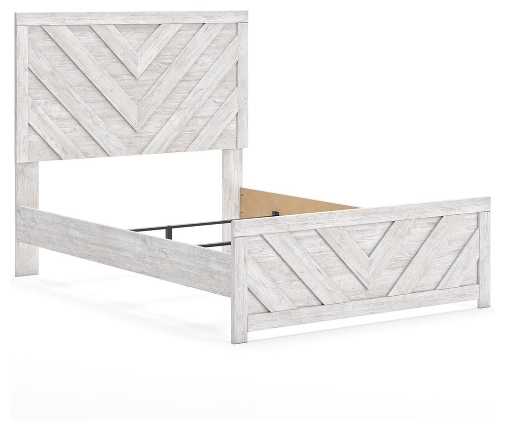 Cayboni Full Panel Bed in Whitewash, angle view