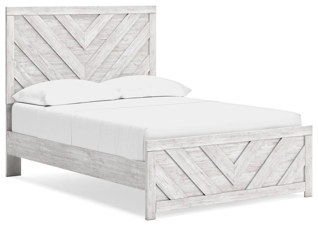 Cayboni Full Panel Bed in Whitewash, angle view