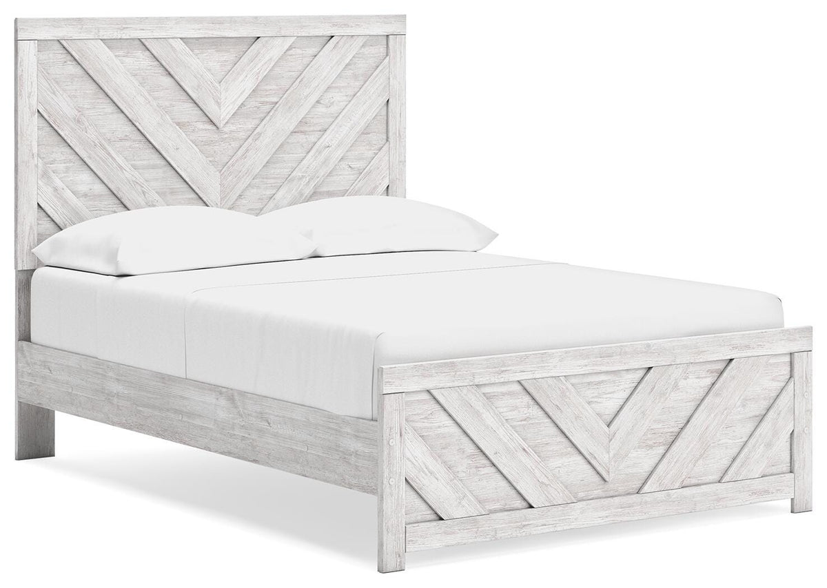 Cayboni Full Panel Bed in Whitewash, angle view
