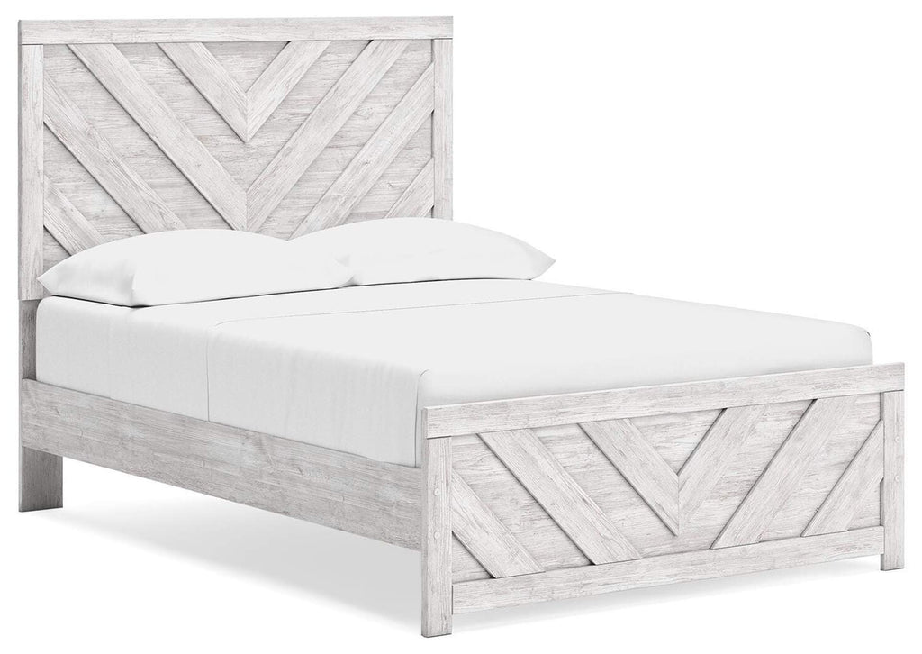 Cayboni Full Panel Bed with Mirrored Dresser and 2 Nightstands angled view