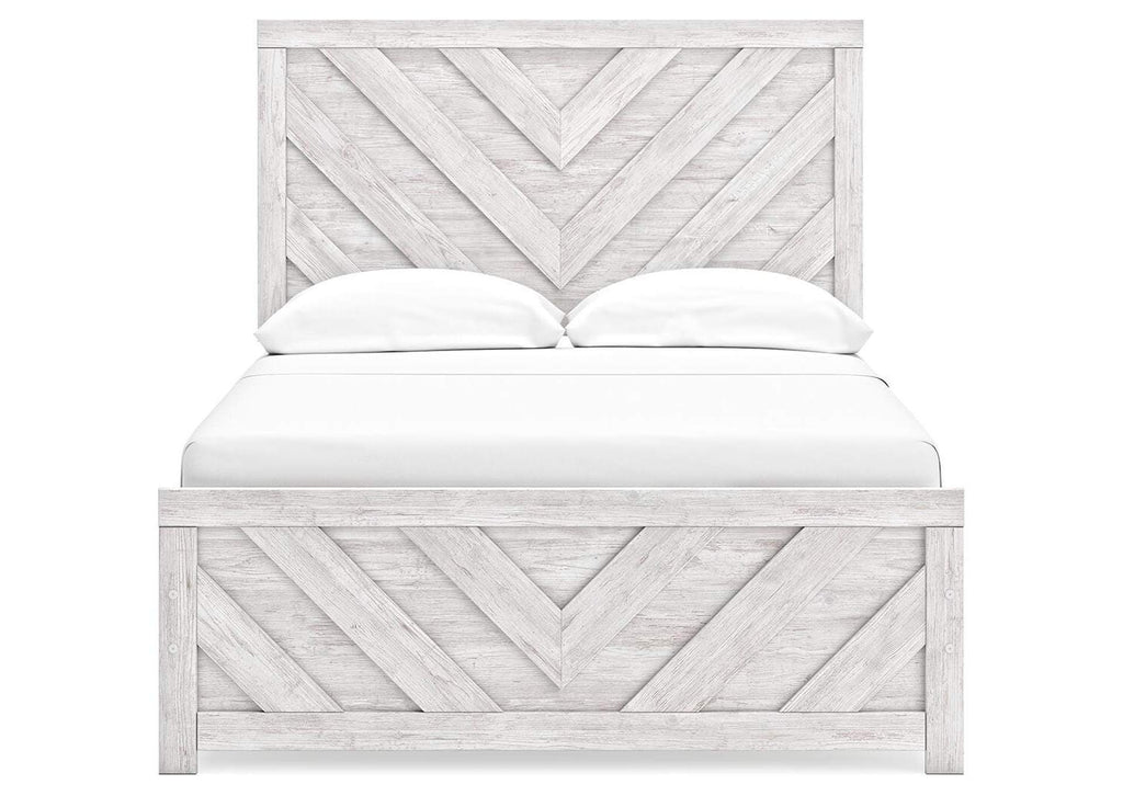 Cayboni Full Panel Bed with Mirrored Dresser and 2 Nightstands front view