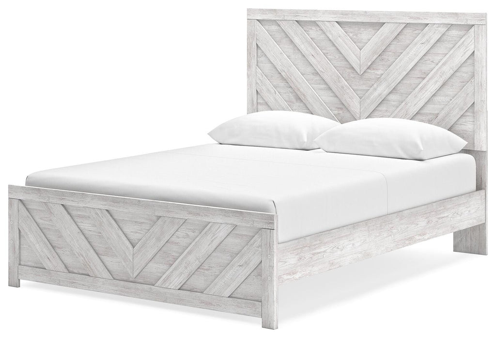 Cayboni Queen Panel Bed in Whitewash, angle view