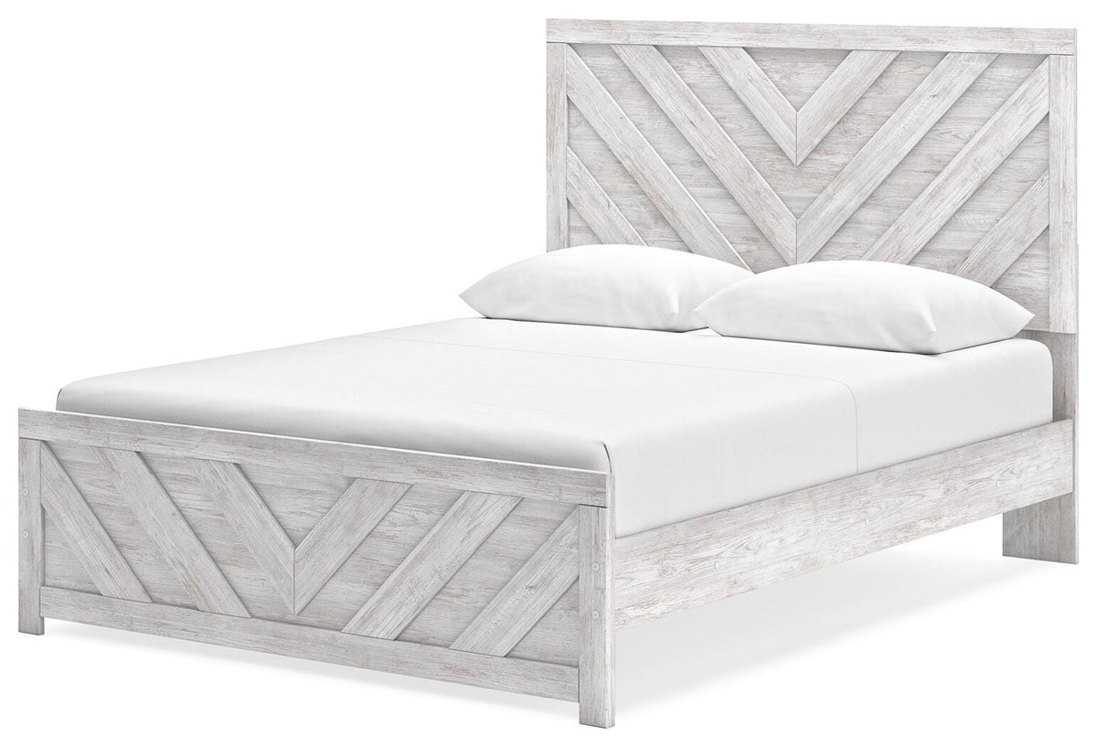 Cayboni Queen Panel Bed in Whitewash, angle view