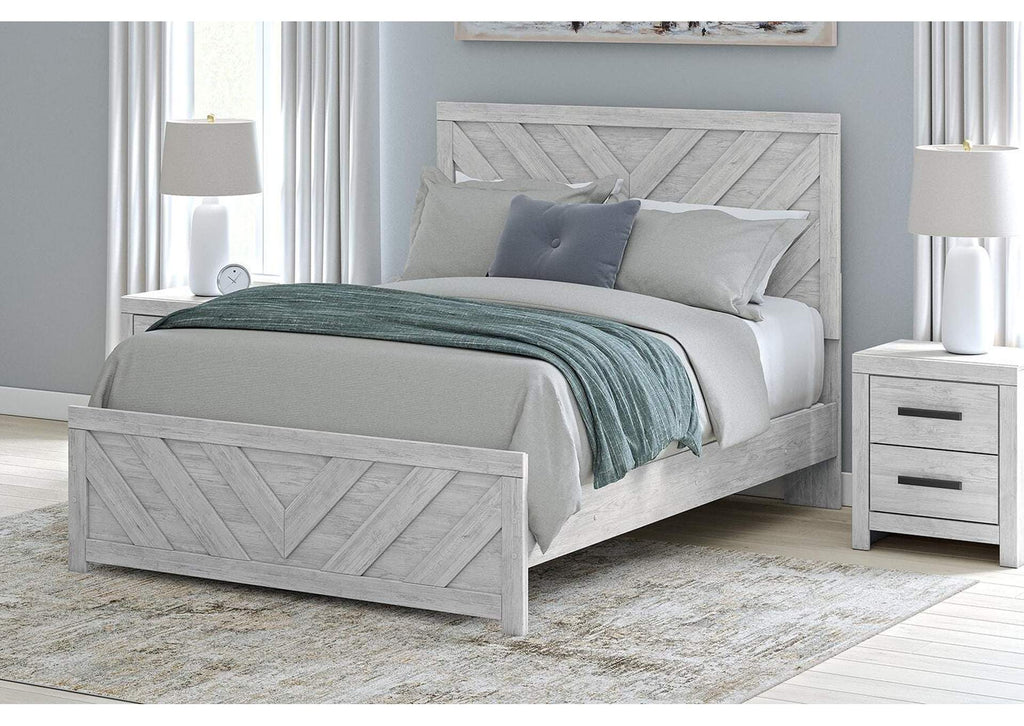 Cayboni Queen Panel Bed with Mirrored Dresser, Chest and 2 Nightstands