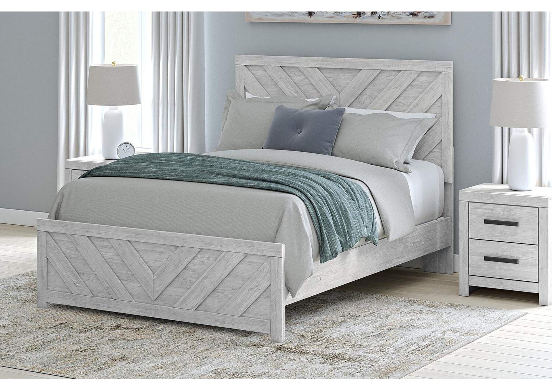 Cayboni Queen Panel Bed with Mirrored Dresser, Chest and 2 Nightstands