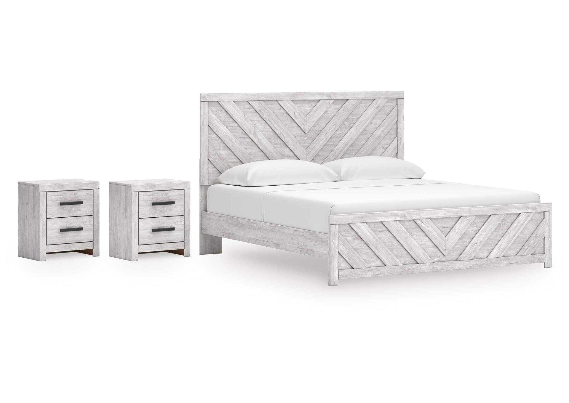 Cayboni King Panel Bed and 2 Nightstands